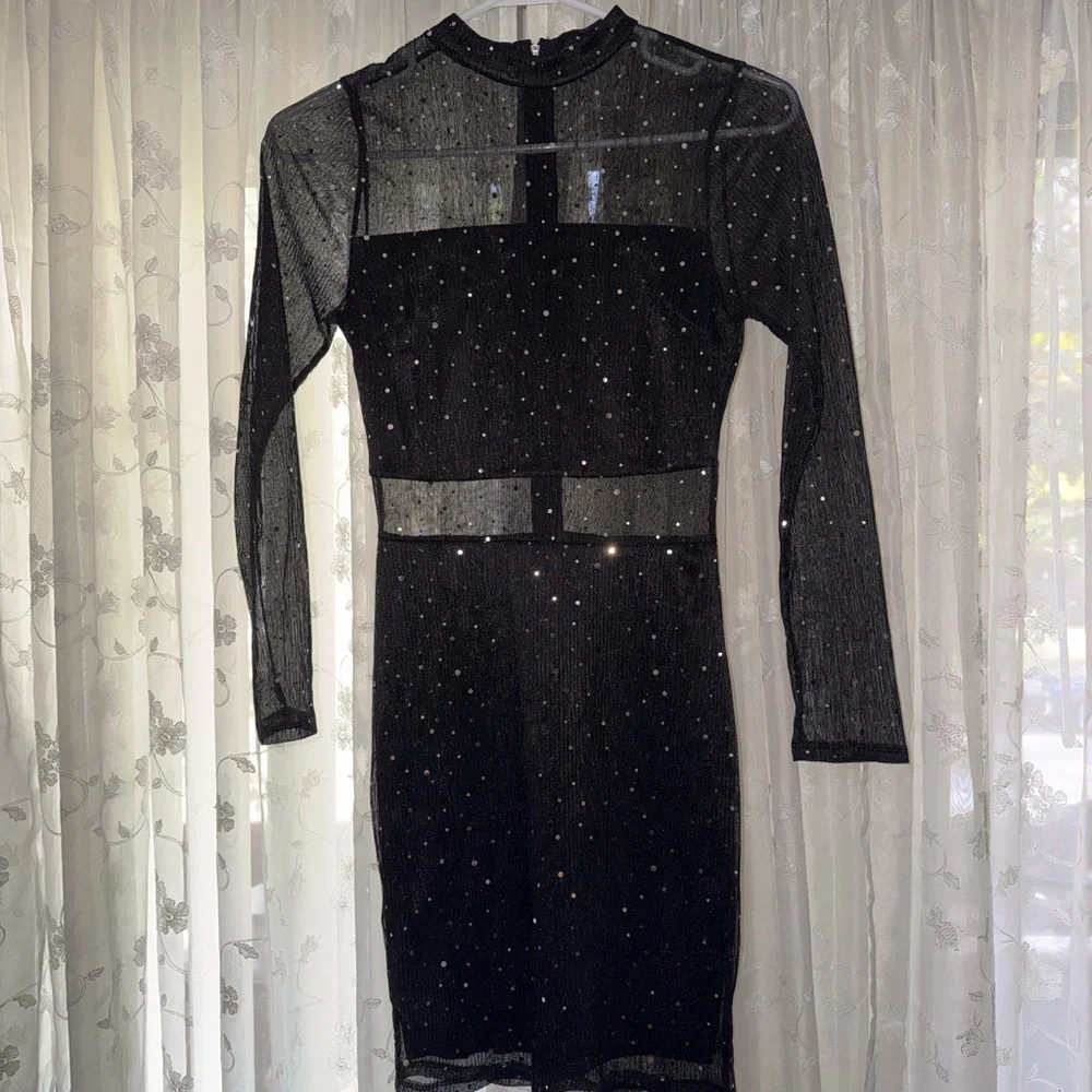 Sparkly Black Dress w/ mesh - shows belly, chest & arms. Beautiful. Worn once! - Picture 4 of 11